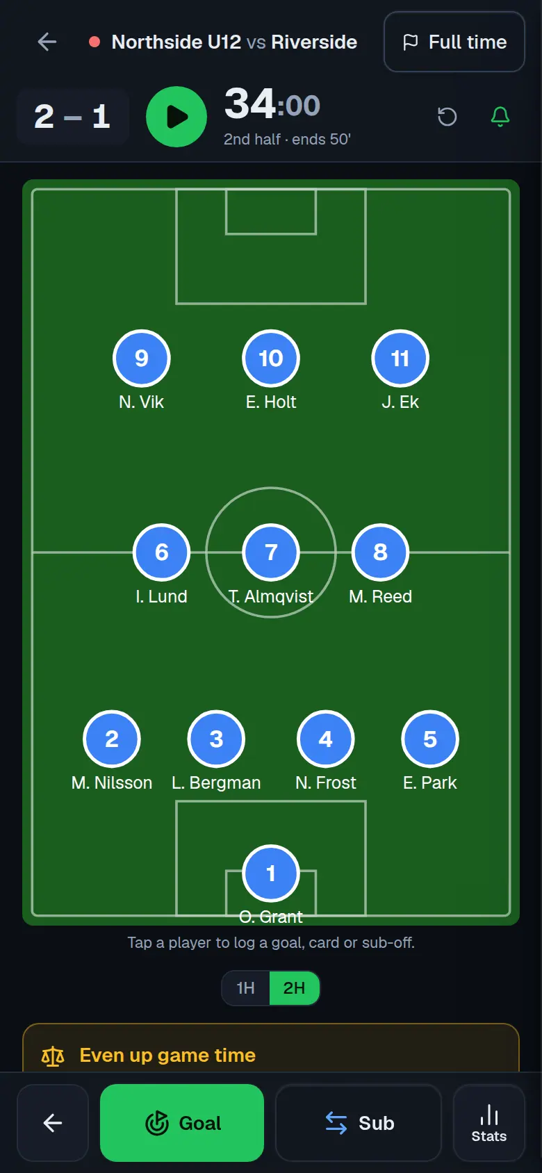 The live match on a phone